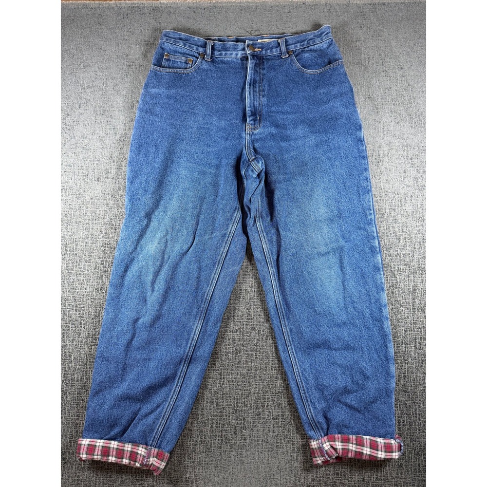 Eddie Bauer Flannel Lined Jeans Womens 16 Medium Wash Denim Plaid High Rise